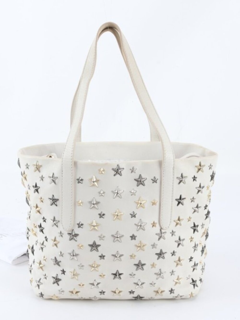 Jimmy Choo White Leather Tote with Gold and Silver Star Studs.